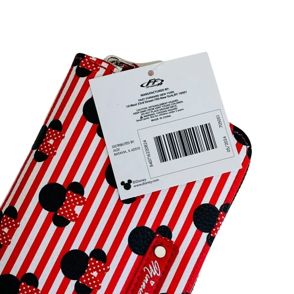 ALDI 2024 Women's Disney Mickey Mouse Red Wallet Outlines Wristlet Zip‎ Around